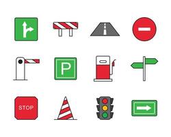 Traffic icons set. Collection of traffic sign and symbol in illustration design. vector