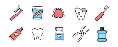 colección de diseño de iconos de equipos dentales. herramientas de práctica del dentista vector