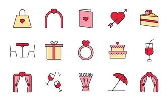 conjunto de diseño de icono de arte de línea de boda. colección de diseño de vector de icono de compromiso romántico