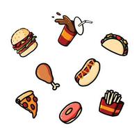 a simple collection of illustrations of fast food. delicious food icon in vector