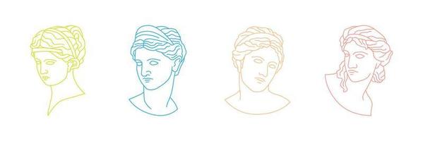 collection of greek and roman portrait sculptures in hand-drawn illustrations vector
