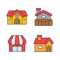 set of simple house flat design. cute building with childish cartoon style. vector