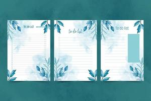 Set of to do list template with hand drawn  watercolor leaf illustration background vector