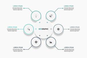 plantilla de diseño de etiquetas infográficas vectoriales con iconos y 6 opciones o pasos. se puede utilizar para diagramas de proceso, presentaciones, diseño de flujo de trabajo, banner, diagrama de flujo, gráfico de información. vector