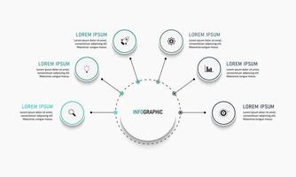 plantilla de diseño de etiquetas infográficas vectoriales con iconos y 6 opciones o pasos. se puede utilizar para diagramas de proceso, presentaciones, diseño de flujo de trabajo, banner, diagrama de flujo, gráfico de información. vector