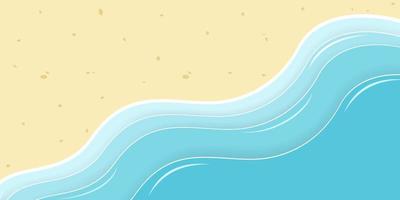 Vector Summer background. Yellow sand and blue sea. Clear seashore and waves backdrop. Paper cut effect beach illustration.