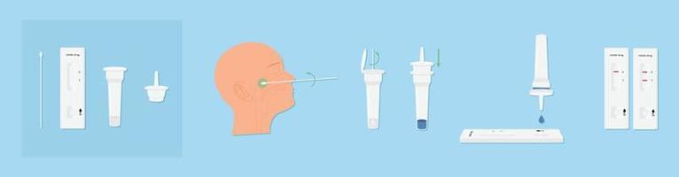 kit de prueba rápida de antígeno para covid19 con infografía de prueba de hisopo como ilustración vectorial vector