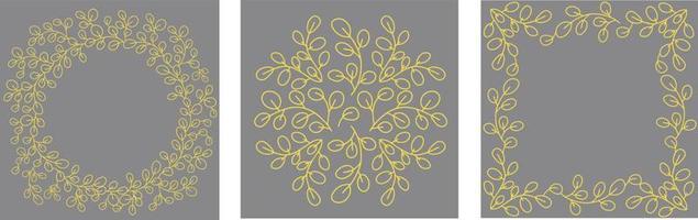 Summer Set. Botanical circular design pattern. Tree branches with leaves in green. Frames of plant elements vector