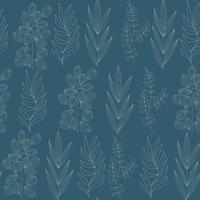 Seamless pattern of different types of field grasses and branches. Plant ornament from elements line ar vector