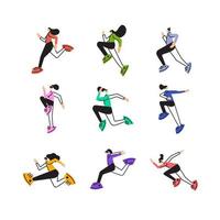 Young woman running and doing fitness exercises vector illustration