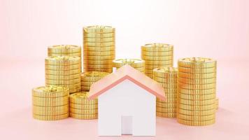 3d rendering concept of investing savings money buying a house on a tree with coins growing from small to large on the background. 3d render. photo