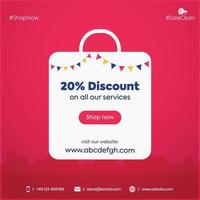 20 percent Discount sale popup announcement design for social media and website. Discount Popup UX Design. Creative Twenty Percent discount post for social media vector