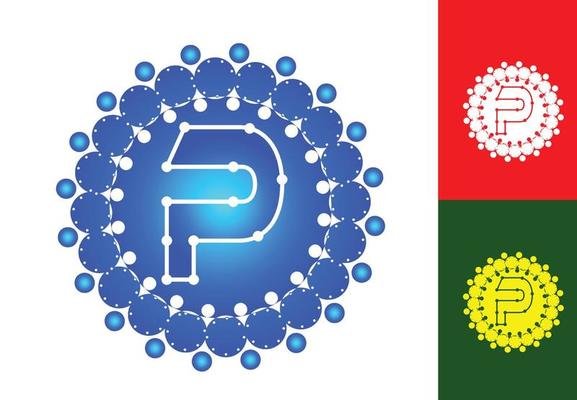 Letter P with circle dot logo and icon design template