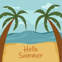 Tropical beach with sea and palms. Hello summer background. vector