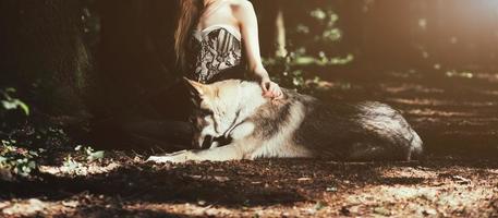 mysterious woman and dog photo