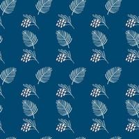 Seamless tropical pattern with exotic plants silhouettes on navy blue background. Monochrome vector illustration. Jungle print for textiles, wrapping paper, fabric, scrapbooking.