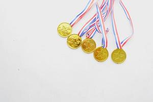 Customer review concept. Rating golden stars on medal trophy photo