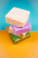 stack of Homemade natural soap bar on table photo