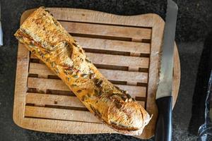 baguette bread seeds french fresh meal food snack on the table copy space food photo