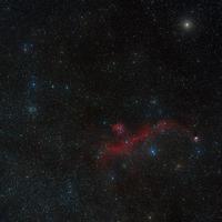 Seagull Nebula in visible light imaged through Telescope Live's remote robotic telescopes, dark sky and reflection plus emission nebulae in the low right angle photo