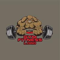 Bald Muscle Man Lifting Heavy Fitness Barbell Logo vector