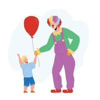 Clown Giving To Little Boy Child Balloon Vector