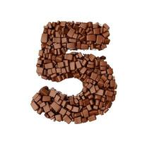dígito 5 hecho de trozos de chocolate piezas de chocolate alfabeto numérico cinco ilustración 3d foto
