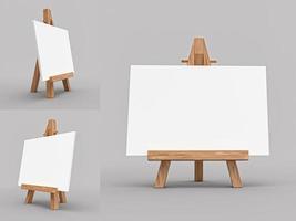Blank calendar mockup, easel for artist. tripod for painting with empty canvas. 3d illustration photo