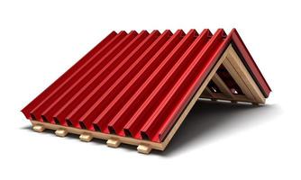 Corrugated Red metal sheet Wooden construction frame 3d illustration photo