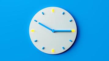 reloj de tiempo analógico blanco sobre fondo azul pastel, estilo minimalista moderno para aguja de hora retroiluminada de banner, volante, afiche o sitio web de 2 en punto y 45 minutos. representación 3d ilustración 3d foto