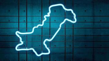 Pakistan map glowing neon light, concrete wall modern 3d illustration photo