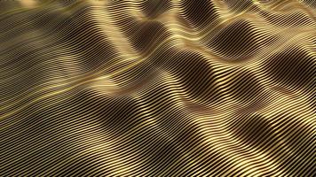 fondo dorado satinado. textura de líneas de onda de oro abstracto. cortinas lujo oro fondo 3d renderizado foto