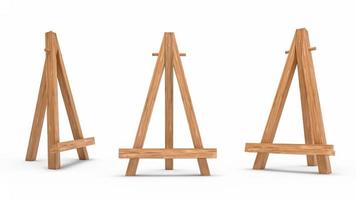 Blank wooden easel Frame for design presentation easel for artist. tripod for painting with empty canvas. 3d illustration photo