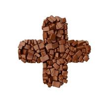 Plus Sign Symbol made of chocolate Chunks Chocolate Pieces Alphabet Letter 3d illustration photo