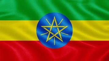 Flag of Ethiopia. Realistic Waving Flag 3d Render Illustration with Highly Detailed Fabric Texture. photo