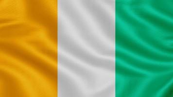 Flag of Ivory Coast. Realistic Waving Flag 3d Render Illustration with Highly Detailed Fabric Texture. photo