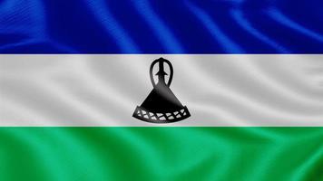 Flag of Lesotho. Realistic Waving Flag 3d Render Illustration with Highly Detailed Fabric Texture. photo