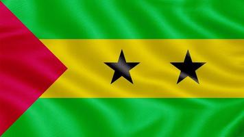 Flag of Sao Tome and Principe. Realistic Waving Flag 3d Render Illustration with Highly Detailed Fabric Texture. photo