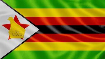 Flag of Zimbabwe. Realistic Waving Flag 3d Render Illustration with Highly Detailed Fabric Texture. photo