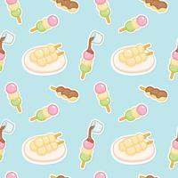 dango dessert sweets Japan kawaii doodle flat vector seamless pattern Gift Wrap wallpaper background