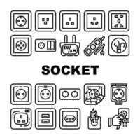 Socket Power Electrical Accessory Icons Set Vector