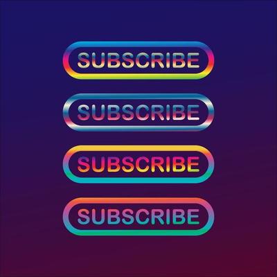 Shiny Colourful Gradation Subscribe Button For TV Channel or Social Media, Rounded Shape, Modern Bordered Button