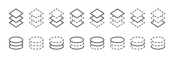 layer icon in different style. Black layer vector icons, outline, line and stroke style can be used for web, mobile, ui