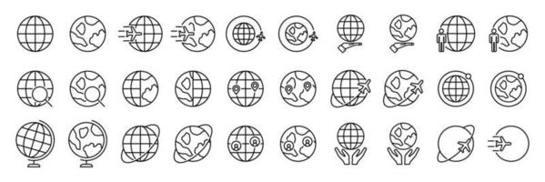 Stroke line icons set of globe. Simple symbols for app development and website design. Set vector icons on white background