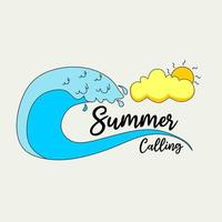 summer banner with waves and clouds illustration. retro style background design vector