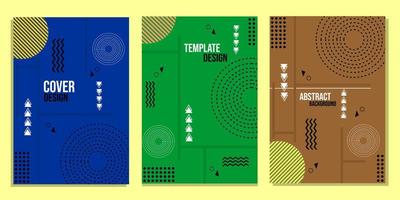 set of book cover templates with abstract geometric elements. blue, green and brown color background vector