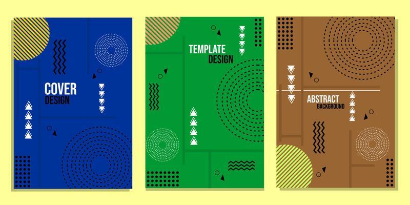set of book cover templates with abstract geometric elements. blue, green and brown color background
