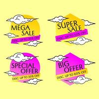 circle and pentagon shaped discount promotion label design with cloud element. ad badge set vector