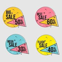 set of discount advertising badges of various colors and in the shape of triangles and circles. flat design vector