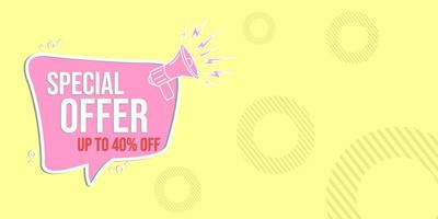 pink special offer banner design. speech bubble for advertising promotion, poster and flyer design vector